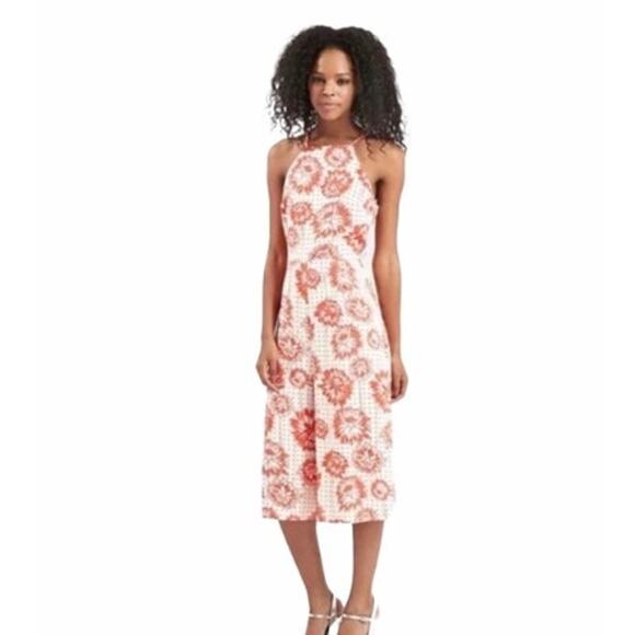 Topshop Red White Floral Poppy Print Sleeveless Cropped Jumpsuit Size 10 - Picture 1 of 7